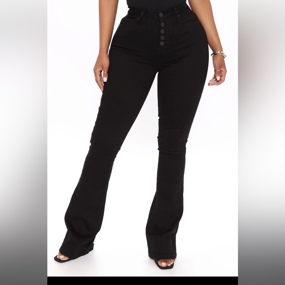 Corrine stacked button Flare Jeans- Black